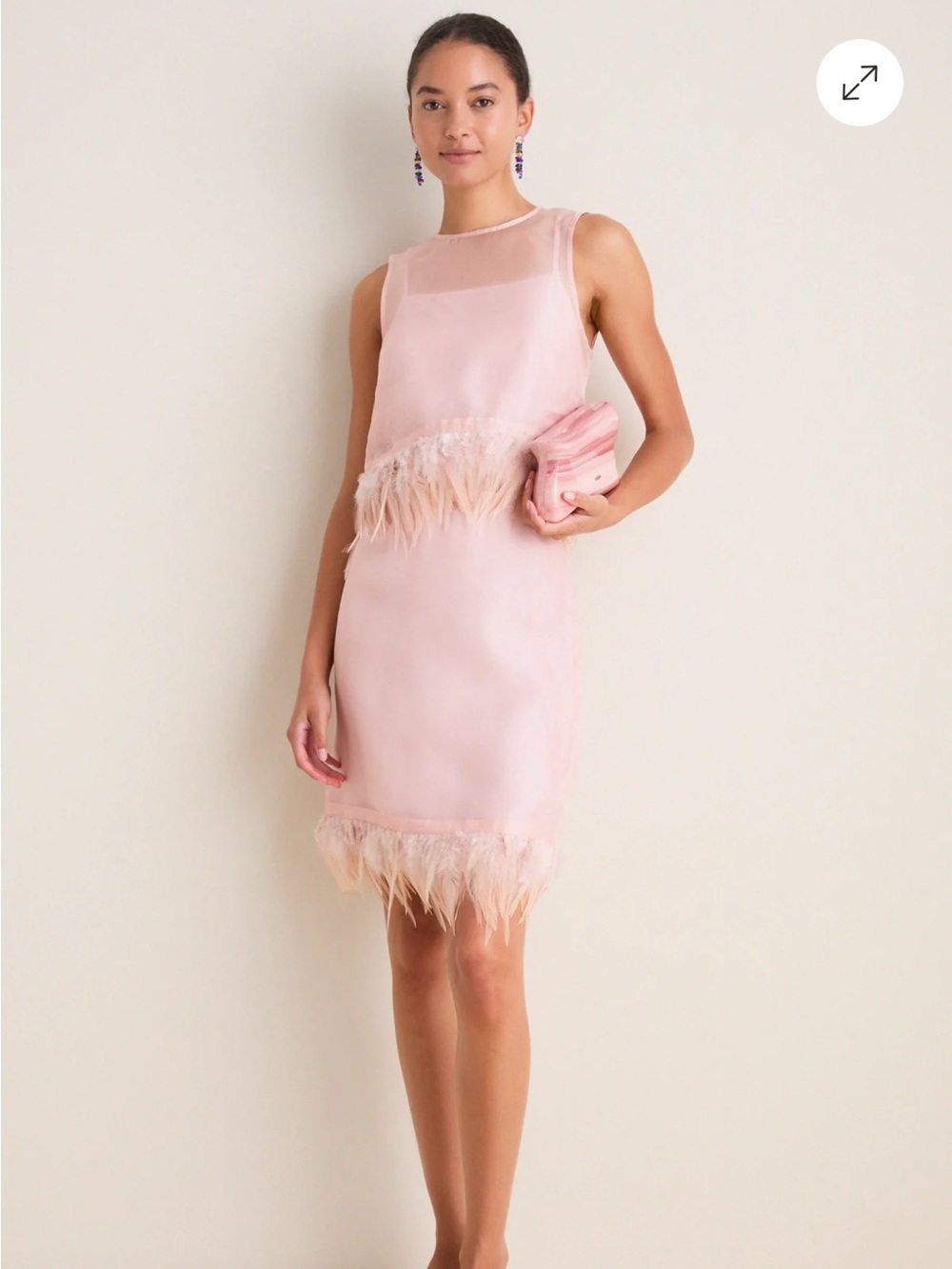 STAUD Blush Pink Feather-Trim Mini Dress
